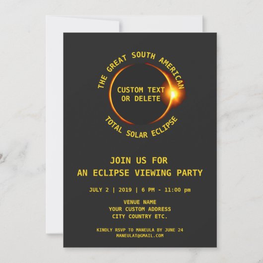 Solar Eclipse Party insgesamt 7.2.2019 Südamerika Einladung (Vorderseite)