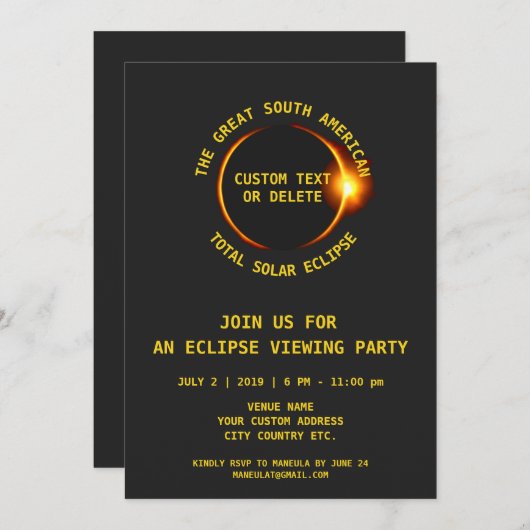 Solar Eclipse Party insgesamt 7.2.2019 Südamerika Einladung (Vorne/Hinten)
