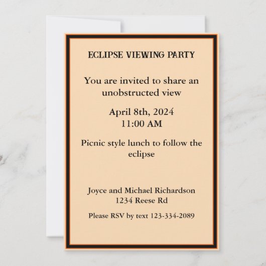 Solar Eclipse Party vollständig anpassbar anzeigen Einladung (Rückseite)