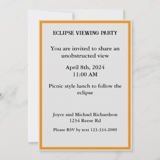 Solar Eclipse Party vollständig anpassbar anzeigen Einladung (Rückseite)