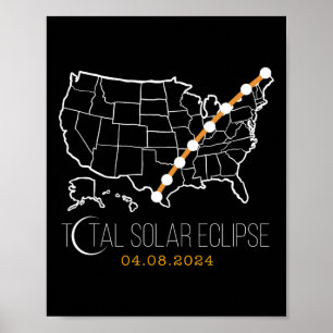 Solar Eclipse Shirt 2024 Totalpfad der US-Karte Poster