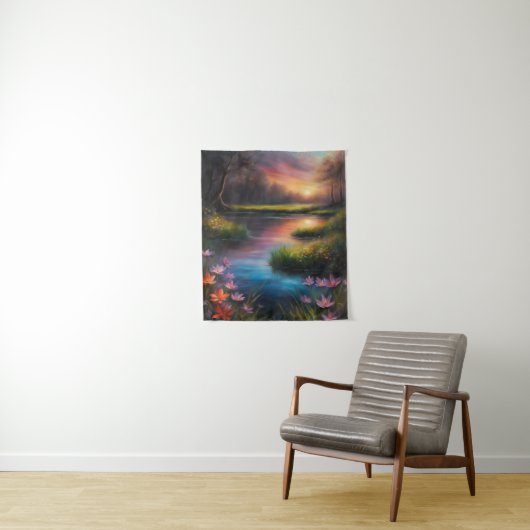 Solar Eclipse Spring Wildblumen Stream Sun Sky Wandteppich (Beispiel)