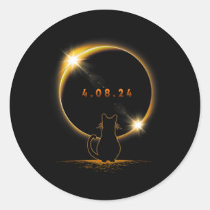 Solar Eclipse T Cat Wearing Solar Eclipse Brille Runder Aufkleber