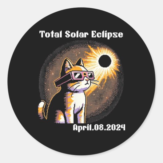 Solar Eclipse T-Shirt 2024 Cat Wearing Solar Eclip Runder Aufkleber (Vorderseite)