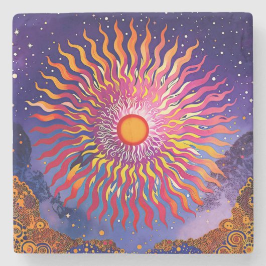"Solar flüstert in den Himmel" Die Sonne Steinuntersetzer (Vorderseite)