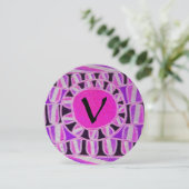 SOLAR GOLD MONOGRAM, hell rosa Fuchsienschwarz Einladung (Stehend Vorderseite)