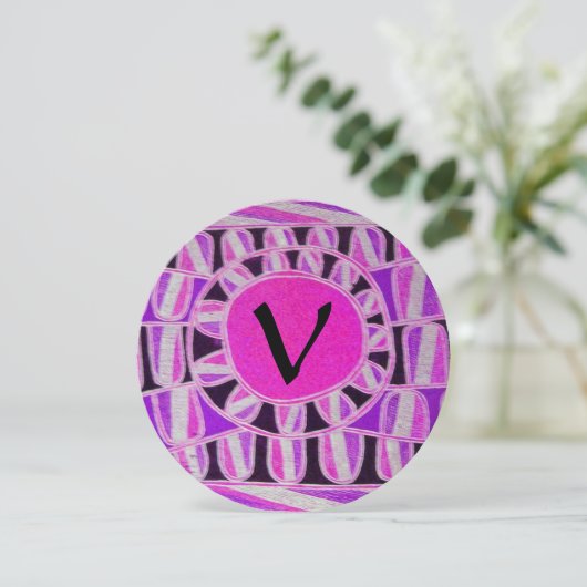 SOLAR GOLD MONOGRAM, hell rosa Fuchsienschwarz Einladung (Stehend Vorderseite)