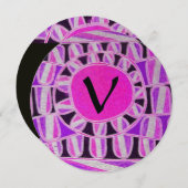 SOLAR GOLD MONOGRAM, hell rosa Fuchsienschwarz Einladung (Vorne/Hinten)