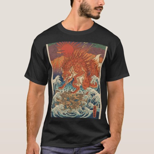 Solar Kitsune Over Waves T-Shirt (Vorderseite)