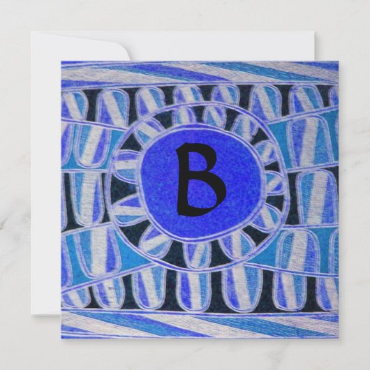 SOLAR MONOGRAM, blaue Turquase Schwarz-weiß Einladung (Vorderseite)