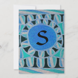 SOLAR MONOGRAM, Goldblauer Turquase Schwarz-weiß Einladung