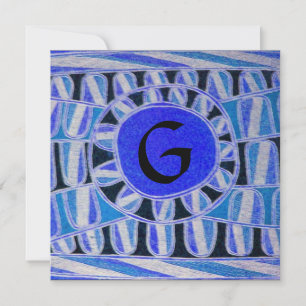 SOLAR MONOGRAM, hellblau türkiss schwarz weiß Einladung