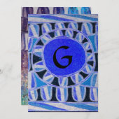 SOLAR MONOGRAM, hellblaue Turquase Schwarz-weiß Einladung (Vorne/Hinten)