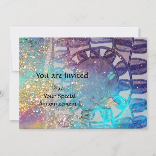 SOLAR MONOGRAM, hellblaue Turquase Schwarz-weiß Einladung (Rückseite)