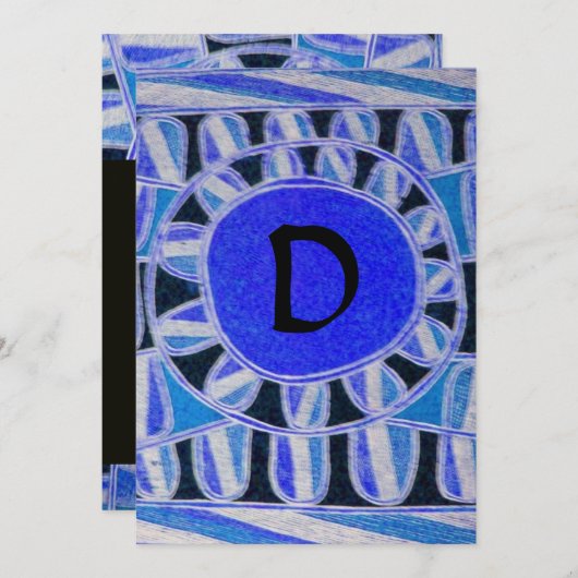 SOLAR MONOGRAM, hellblaue Turquase Schwarz-weiß Einladung (Vorne/Hinten)