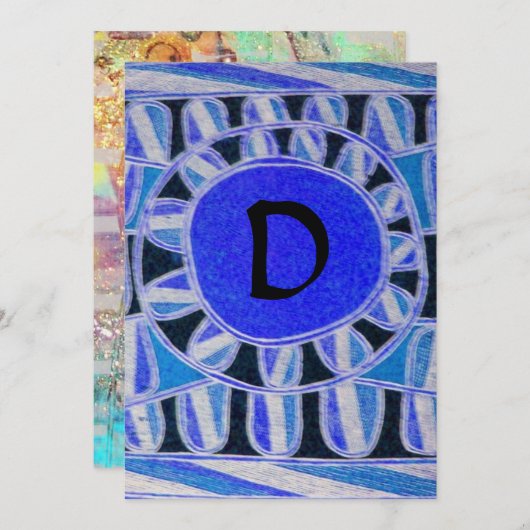 SOLAR MONOGRAM, hellblaue Turquase Schwarz-weiß Einladung (Vorne/Hinten)