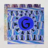 SOLAR MONOGRAM, hellblaue Turquase Schwarz-weiß Einladung (Vorne/Hinten)