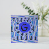 SOLAR MONOGRAM, hellblaue Turquase Schwarz-weiß Einladung (Stehend Vorderseite)