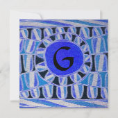 SOLAR MONOGRAM, hellblaue Turquase Schwarz-weiß Einladung (Vorderseite)