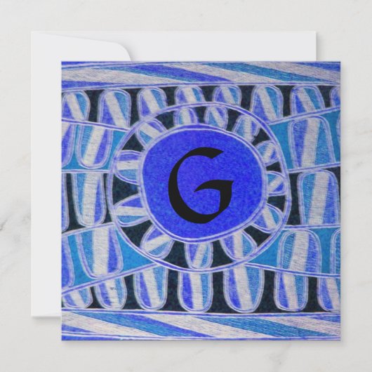 SOLAR MONOGRAM, hellblaue Turquase Schwarz-weiß Einladung (Vorderseite)