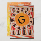 SOLAR MONOGRAM, hellgelb orange Schwarz-weiß Einladung (Vorne/Hinten)