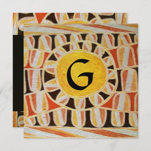 SOLAR MONOGRAM, hellgelb orange Schwarz-weiß Einladung (Vorne/Hinten)