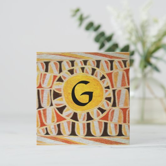 SOLAR MONOGRAM, hellgelb orange Schwarz-weiß Einladung (Stehend Vorderseite)