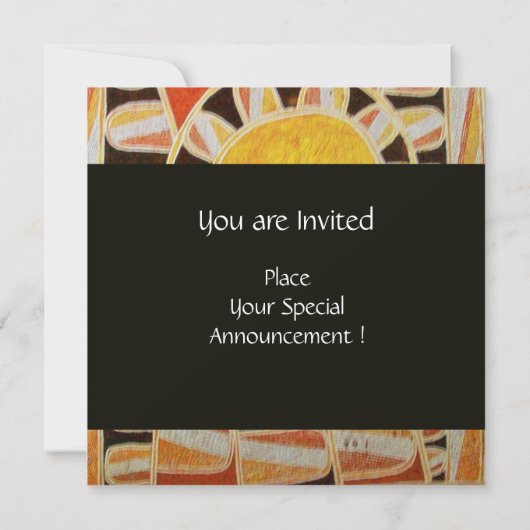 SOLAR MONOGRAM, hellgelb orange Schwarz-weiß Einladung (Rückseite)