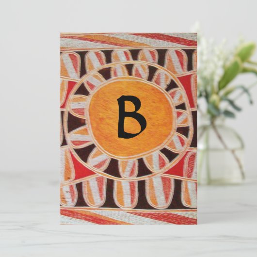 SOLAR MONOGRAM, hellgelb orange Schwarz-weiß Einladung (Stehend Vorderseite)