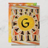 SOLAR MONOGRAM, hellgelb, Schwarz-weiß braun Einladung (Vorne/Hinten)