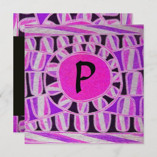 SOLAR MONOGRAM, hellrosa Fuchsie Schwarz-weiß Einladung (Vorne/Hinten)
