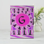 SOLAR MONOGRAM, hellrosa violett Schwarz-weiß Einladung (Stehend Vorderseite)