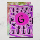 SOLAR MONOGRAM, hellrosa violett Schwarz-weiß Einladung (Vorne/Hinten)