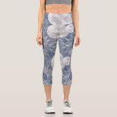 Solar Mystique | Dusty Blue Silver Moon Stars Sun Capri Leggings (Vorderseite)