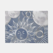 Solar Mystique | Dusty Blue Silver Moon Stars Sun Fußmatte (Vorderseite)