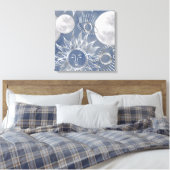 Solar Mystique | Dusty Blue Silver Moon Stars Sun Leinwanddruck (Insitu (Schlafzimmer))