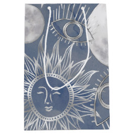 Solar Mystique | Dusty Blue Silver Moon Stars Sun Mittlere Geschenktüte