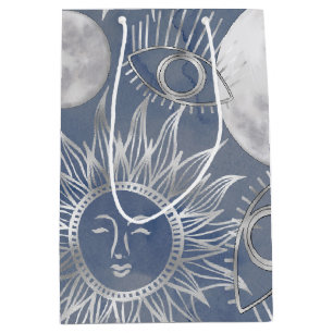 Solar Mystique   Dusty Blue Silver Moon Stars Sun Mittlere Geschenktüte