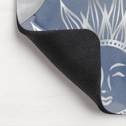 Solar Mystique | Dusty Blue Silver Moon Stars Sun Mousepad (Ecke)
