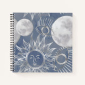 Solar Mystique | Dusty Blue Silver Moon Stars Sun Notizblock (Vorderseite)