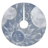 Solar Mystique | Dusty Blue Silver Moon Stars Sun Polyester Weihnachtsbaumdecke (Vorderseite)