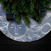 Solar Mystique | Dusty Blue Silver Moon Stars Sun Polyester Weihnachtsbaumdecke