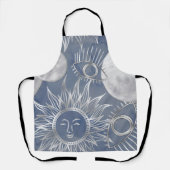 Solar Mystique | Dusty Blue Silver Moon Stars Sun Schürze (Vorderseite)