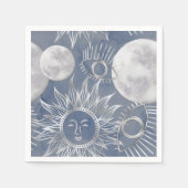 Solar Mystique | Dusty Blue Silver Moon Stars Sun Serviette (Vorderseite)