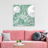 Solar Mystique | Dusty Green Silver Moon Stars Sun Leinwanddruck (Insitu (Wohnzimmer))