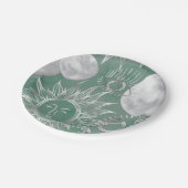 Solar Mystique | Dusty Green Silver Moon Stars Sun Pappteller (Schrägansicht)