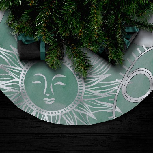 Solar Mystique | Dusty Green Silver Moon Stars Sun Polyester Weihnachtsbaumdecke