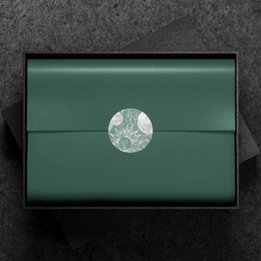 Solar Mystique | Dusty Green Silver Moon Stars Sun Runder Aufkleber