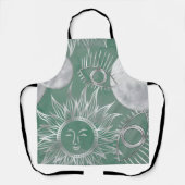 Solar Mystique | Dusty Green Silver Moon Stars Sun Schürze (Vorderseite)