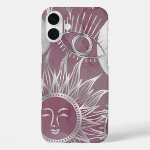 Solar Mystique Rosa Silbermondsterne Sun Eyes iPhone 16 Plus Hülle